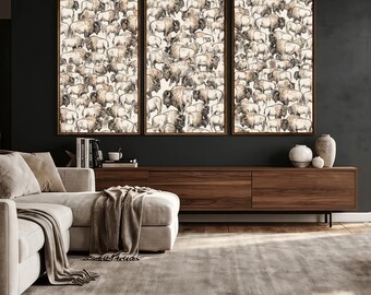 American Bison Wall Art Canvas Print - Abstract Line Drawing, Modern Rustic Living Room