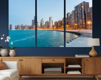 Lake Michigan and Chicago Downtown Canvas Art Print - Cityscape Skyline Wall Decor
