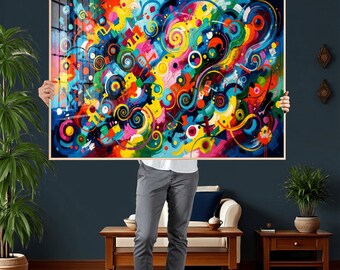 Modern Geometric Shapes Wall Art Canvas Print, Colorful Abstract Decor, Bedroom Decor