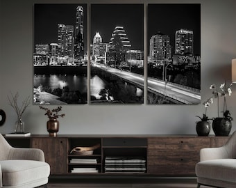 Austin Night Cityscape Wall Art for Home Decor - Modern Skyline Canvas Print
