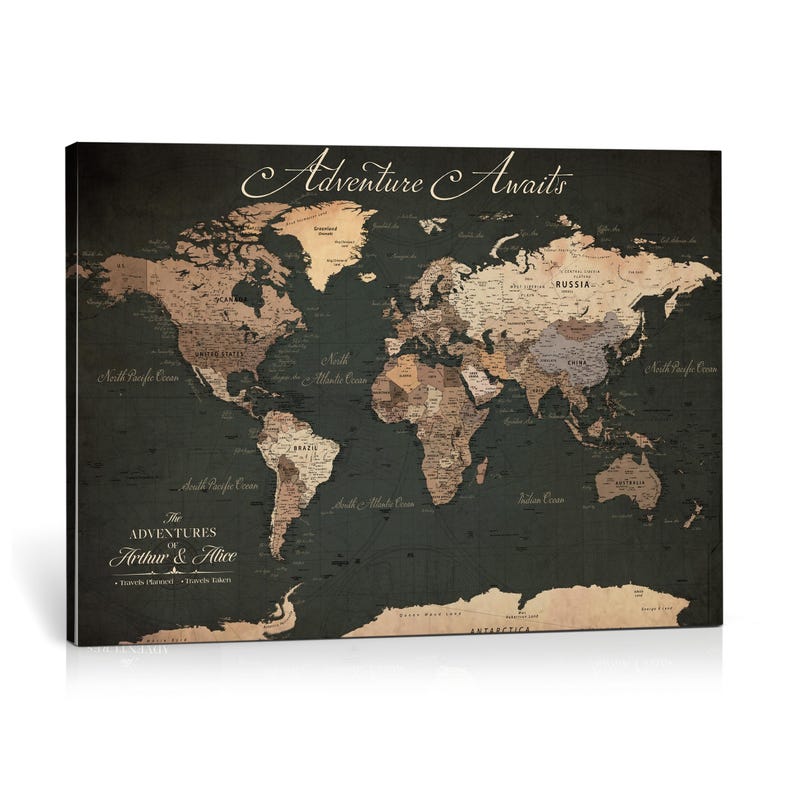 Push Pin World Travel Map Canvas, Personalized Family Wall Art - Etsy