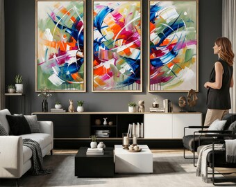 Dynamic Movement Abstract Painting Print, Framed Canvas Decor, Modern Home Gift