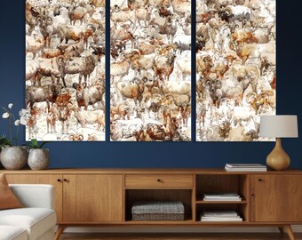 Abstract Farm Animals Wall Art Canvas Print - Line Drawing, Minimalist Farmhouse Decor