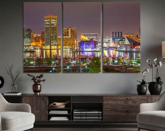 Baltimore Night City Lights Canvas Print - Urban Decor, Home Office Travel Gift