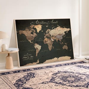 Push Pin World Travel Map Canvas, Personalized Family Wall Art