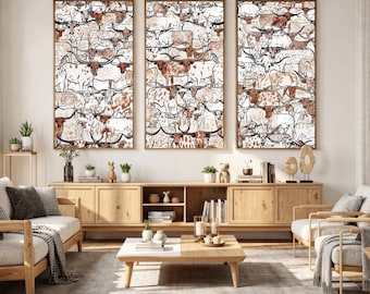 Texas Longhorn Abstract Wall Art Canvas Print - Minimalist Line Art for Home Office Decor
