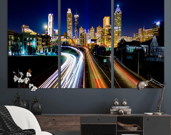Atlanta Night Cityscape Canvas Print - Modern City Skyline Wall Art