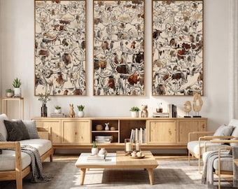 Abstract Texas Longhorn Cow Drawing - Framed Extra Large Wall Art Canvas Print