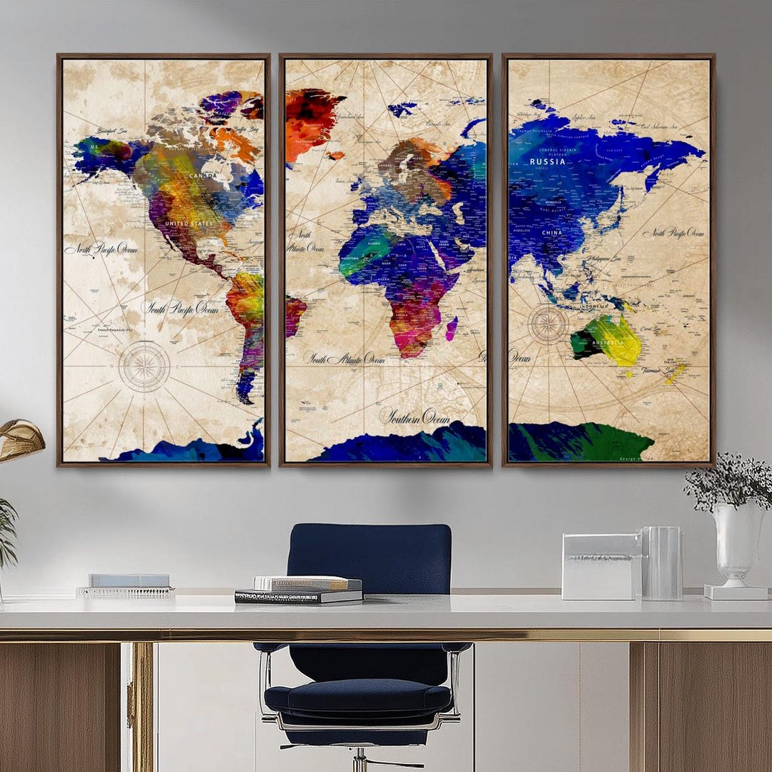 Canvas World Map Push Pin Wall Art, Modern Canvas Print, Extra Large ...