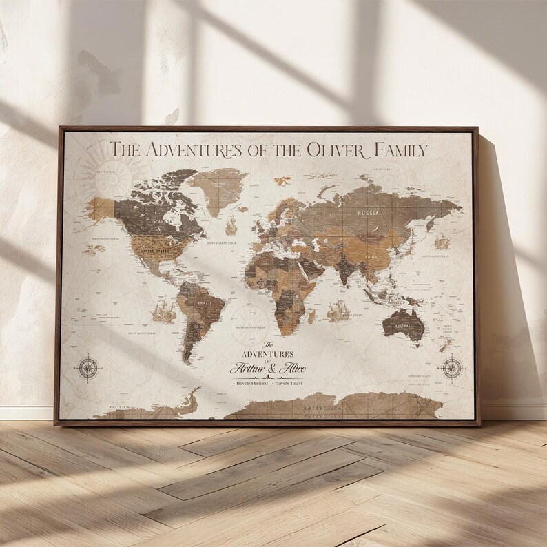 Push Pin World Map Canvas Print, Personalized Family Travel Tracker - Etsy