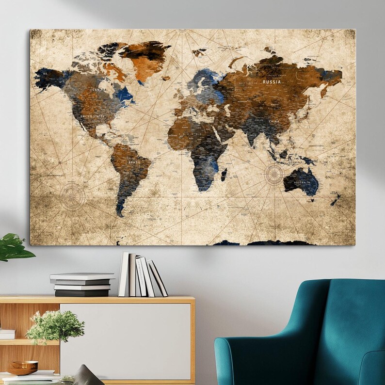 Custom Push Pin World Map Canvas – Personalized Travel Map Wall Art ...