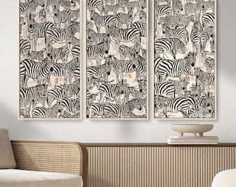 Extra Large Zebra Drawing Wall Art Canvas Print - Minimalist Line Art, Modern Boho Decor