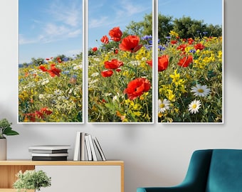Field of Wildflowers and Daisies Wall Art, Floral Canvas Print, Office Wall Decor