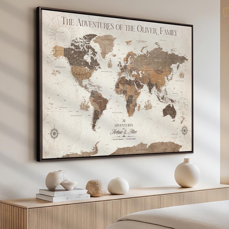Push Pin World Map Canvas Print, Personalized Family Travel Tracker - Etsy