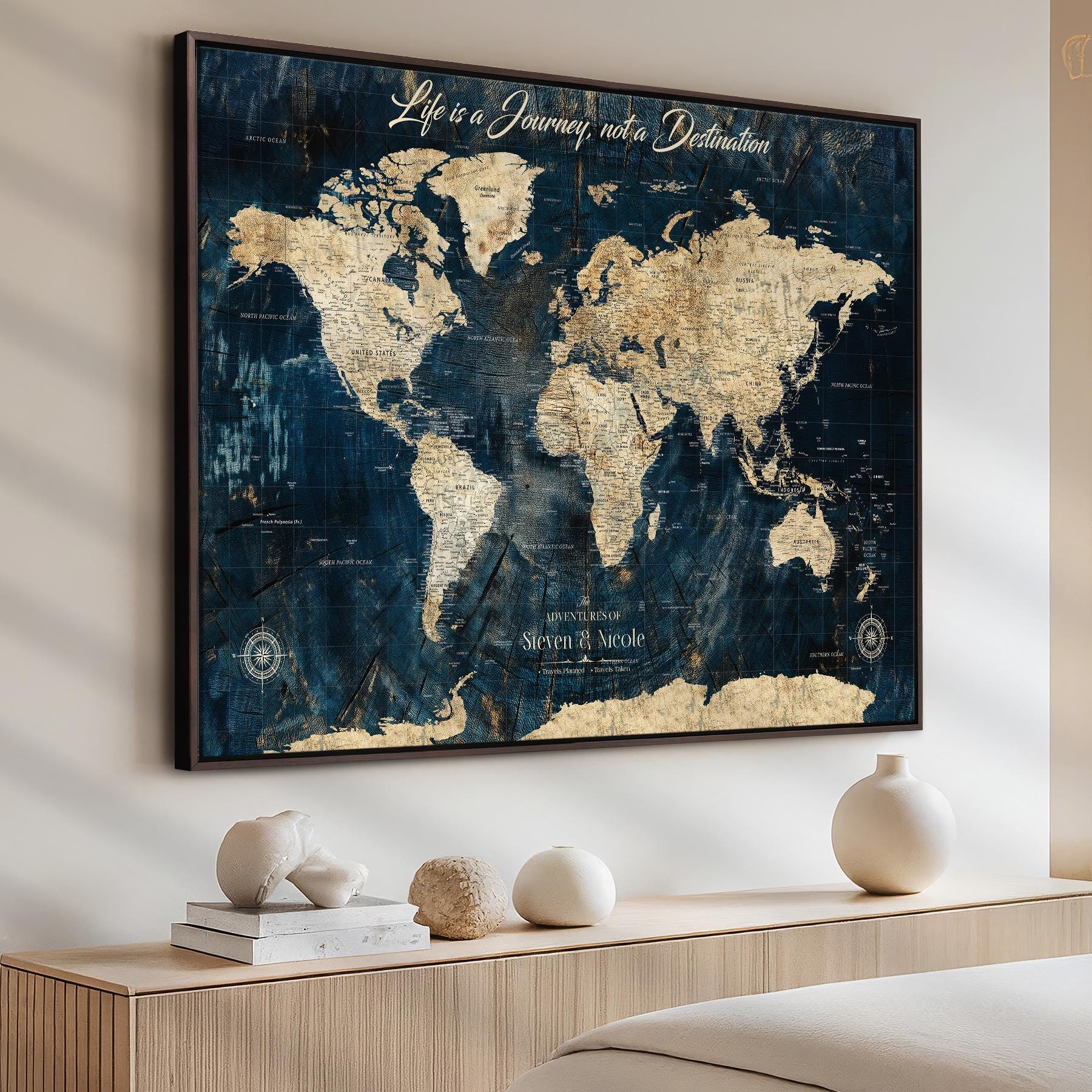 Custom Push Pin World Map Canvas, Travel Tracker Wall Art - Etsy
