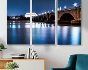 Washington DC Night Skyline Canvas Print - The Arlington Memorial Bridge Wall Art