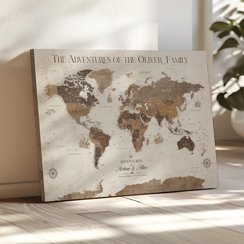 Push Pin World Map Canvas Print, Personalized Family Travel Tracker - Etsy