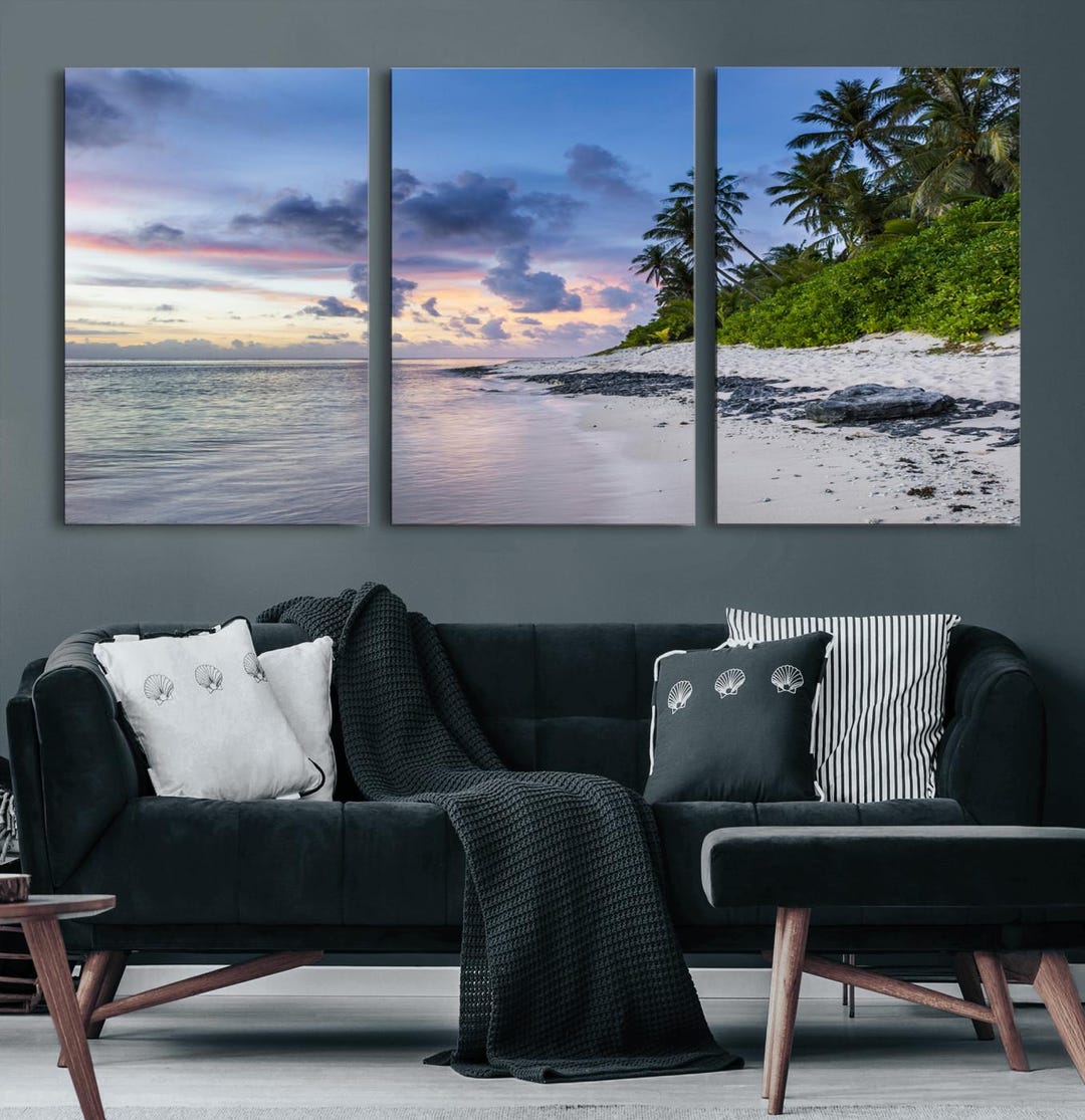 Tropical Sunset Beach Canvas Print, Framed Ocean Wall Art - Etsy
