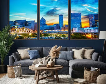 Golden Hour Atlanta Skyline Canvas, Panoramic Cityscape Wall Art Print, New Apartment Gift