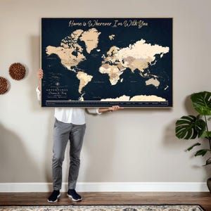 Navy Blue Push Pin World Map Canvas Print, Personalized Travel Tracker, World Map with Pins, Anniversary Gift