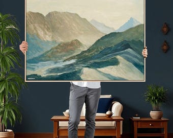 Watercolor Mountain Landscape Wall Art Canvas Print, Ready to Hang Office Wall Decor