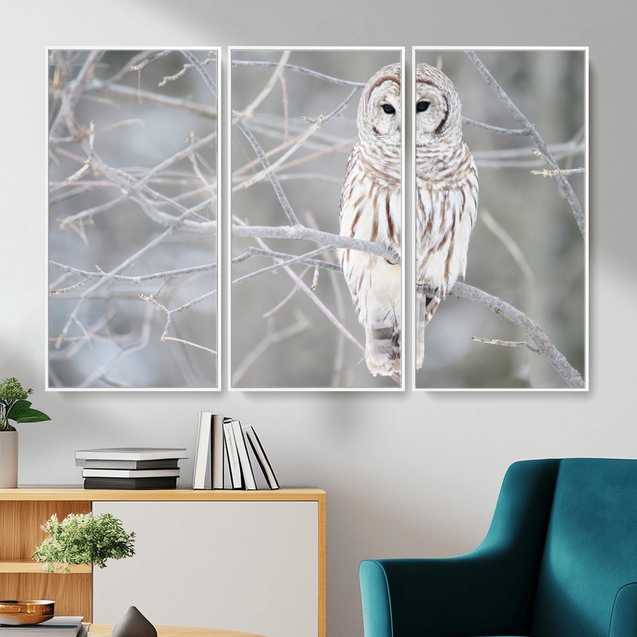 White Owl Wall Art Canvas Print - Ready to Hang Modern Animal Wall Art