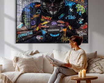 Rugby Graffiti Canvas, American Football Wall Art Canvas Print, Framed and Shipped