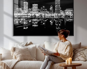 Baltimore Night Cityscape Wall Art for Home Decor - Modern Skyline Canvas Print