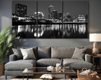 Downtown Austin Night Skyline Canvas Print - Modern Austin, Texas Cityscape Wall Art