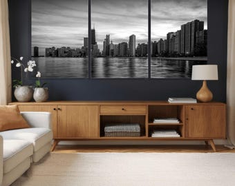 Black and White Chicago Downtown Canvas - Modern Cityscape Skyline Wall Art Print