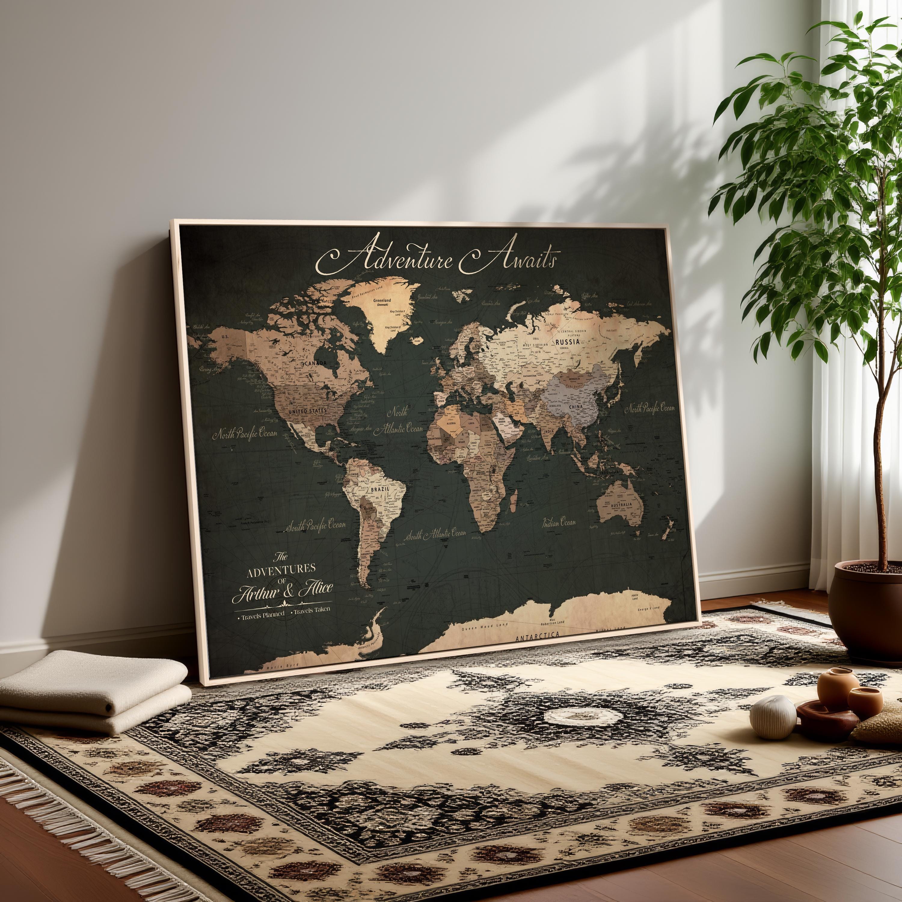 Push Pin World Travel Map Canvas, Personalized Family Wall Art - Etsy