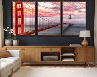 Golden Gate Purple Sunset View Canvas Print - San Francisco Wall Art Travel Gift, Urban Decor