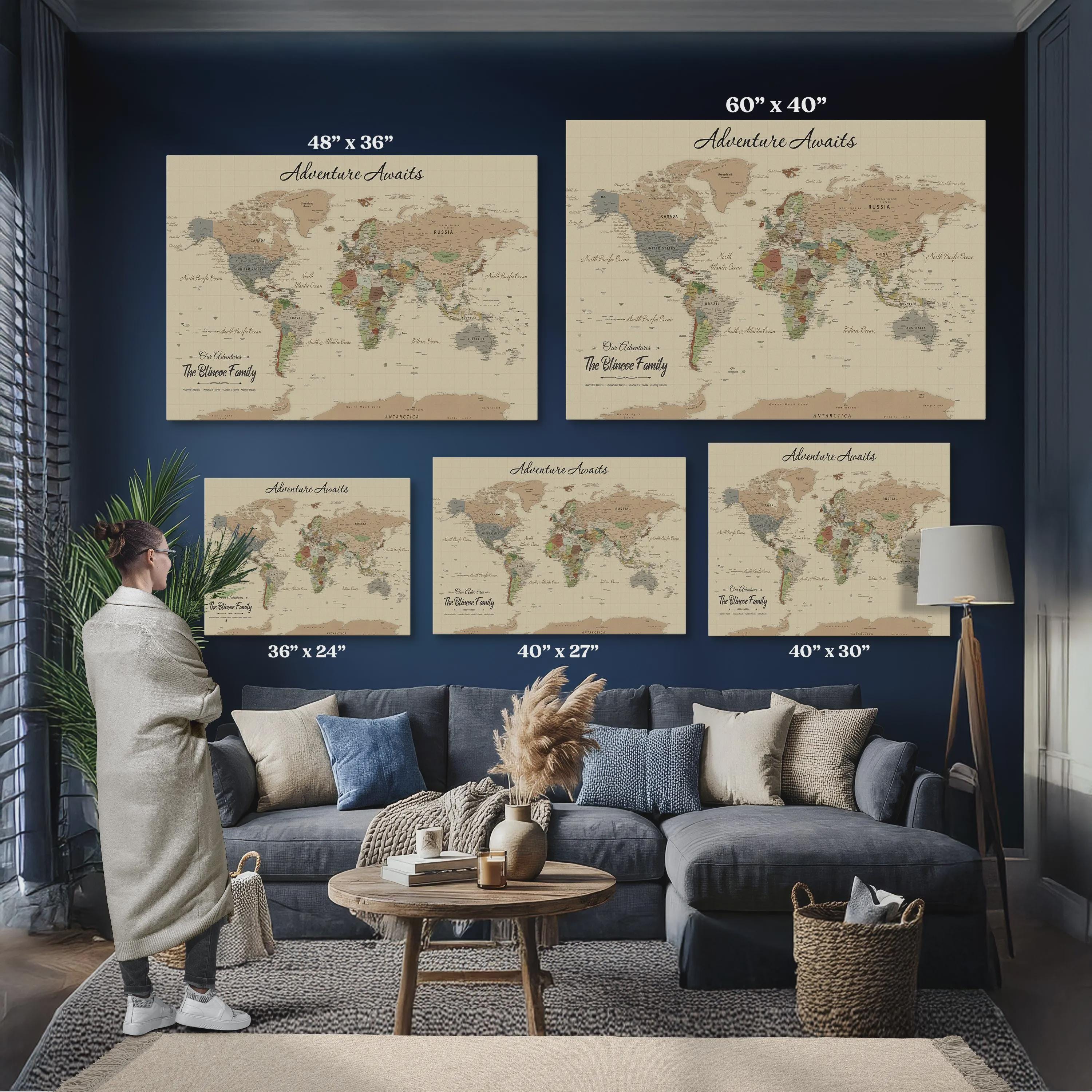 Custom Push Pin World Map Canvas Print, Travel Tracker Map - Etsy