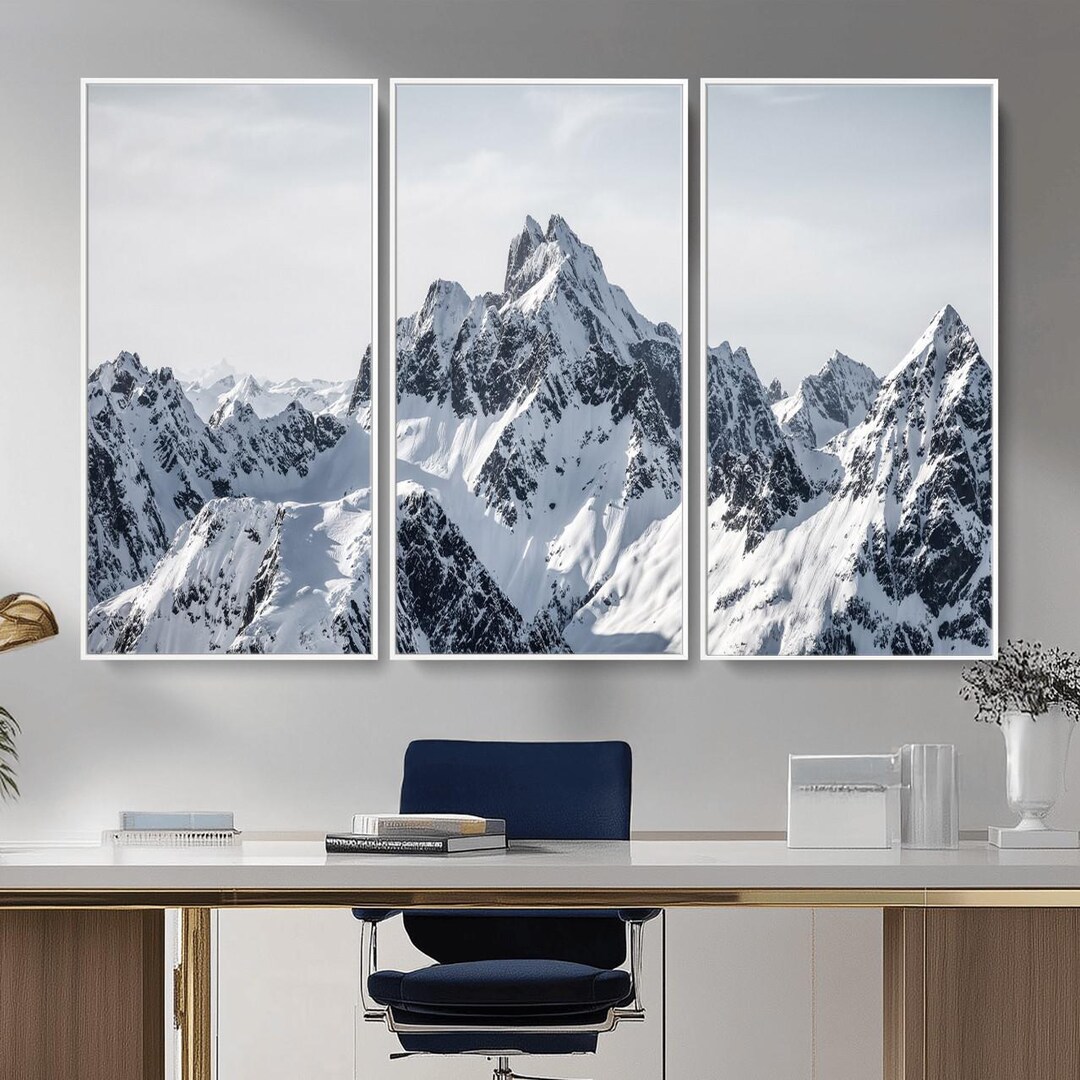 Snowy Peaks Alpine Wall Art, Minimalist Winter Mountain Canvas Print ...