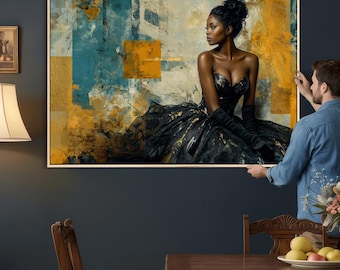Black Woman Portrait Canvas Print, African American Fashion, Modern Abstract Decor