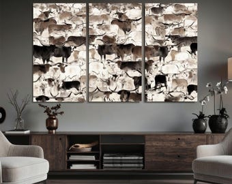 Minimalist Farm Animals Wall Art Canvas Print - Line Drawing Cattle Art, Modern Home Decor