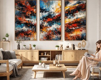 Bold Vibrant Abstract Canvas Wall Art Print, Energetic Living Room Decor