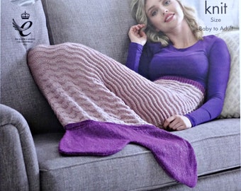 Womens Knitting Pattern K4692 Ladies/Childrens/Babies Easy Knit Fish Tail Mermaid Blanket Knitting Pattern DK (Light Worsted) King Cole