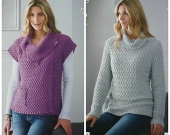 KNITTING PATTERN Ladies Sleeveless Vest and Lace Wrap Cotton DK Wendy 5892