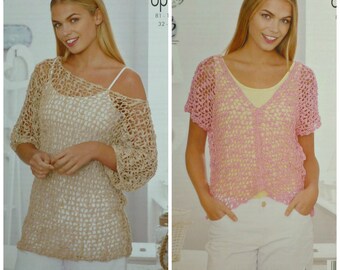 CROCHET PATTERN Ladies Lacy Cardigan /& Lacy Top Giza Cotton 4ply KingCole 4710