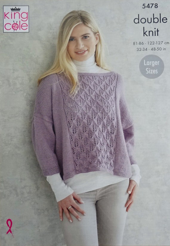 King Cole Ladies Double Knit Knitting Pattern Cable Knit Slipover