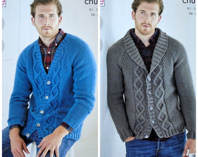 Mens Knitting Pattern K5692 Mens Vneck Cable Cardigan and Etsy