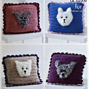 Cushion Crochet Pattern C5088 Square Frilled Cushion/Pillow with Dog Motif Crochet Pattern Chunky (Bulky) King Cole