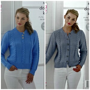 KNITTING PATTERN Ladies Scoop Neck Cable Cardigan & Jumper DK King Cole 4801 