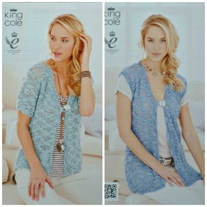 Womens Knitting Pattern K3687 Ladies Easy Knit Short Sleeve Cardigan & Sleeveless Waistcoat Knitting Pattern Opium Aran (Worsted) King Cole