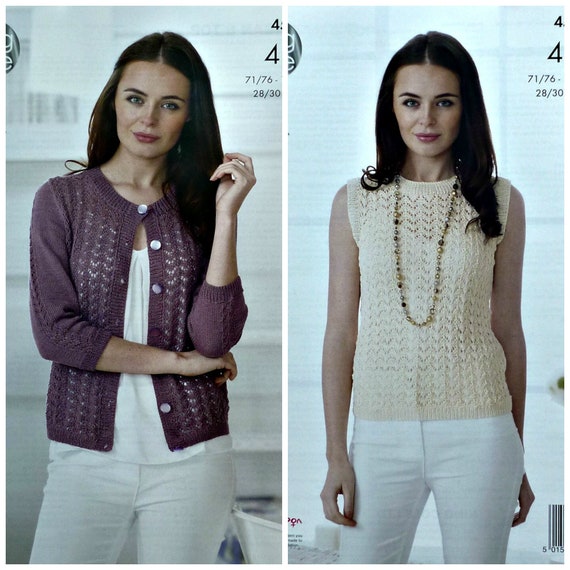 Womens Knitting Pattern K4501 Ladies 34 Sleeve Lacy Cardigan and Sleeveless Lacy Top Knitting Pattern 4ply (Sport) King Cole Womens Knitting Pattern K4501 Ladies 34 Sleeve Lacy Cardigan and Sleeveless Lacy Top Knitting Pattern 4ply (Sport) King Cole