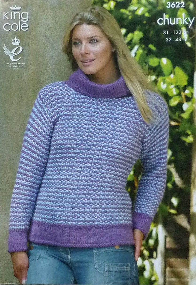 Womens Knitting Pattern K3622 Ladies Long Sleeve Roll Collar | Etsy