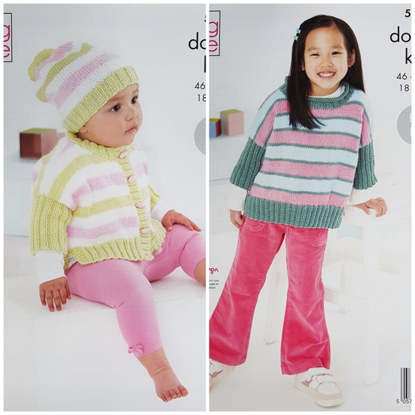 Easy Knitting Pattern K5921 Babies and Children's Easy Knit Striped Jacket, Hat and Jumper Knitting Pattern DK (Light Worsted) King Cole
