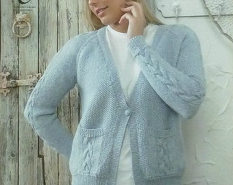 Womens Knitting Pattern K4128 Ladies/Girls Round or V-Neck Moss Stitch and Cable Cardigan Knitting Pattern DK (Light Worsted) King Cole