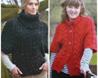 Womens Knitting Pattern K3958 Childrens/Ladies Short Sleeve Cable Polo Neck Jumper and Jacket Knitting Pattern Aran (Worsted) King Cole